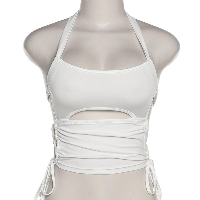 Y2K Sexy Letní Crop Top Dámské bez rukávů Hollow Out 2024 Bílá Bandáž Bez rukávů Halter Tílka Streetwear Cami 90s