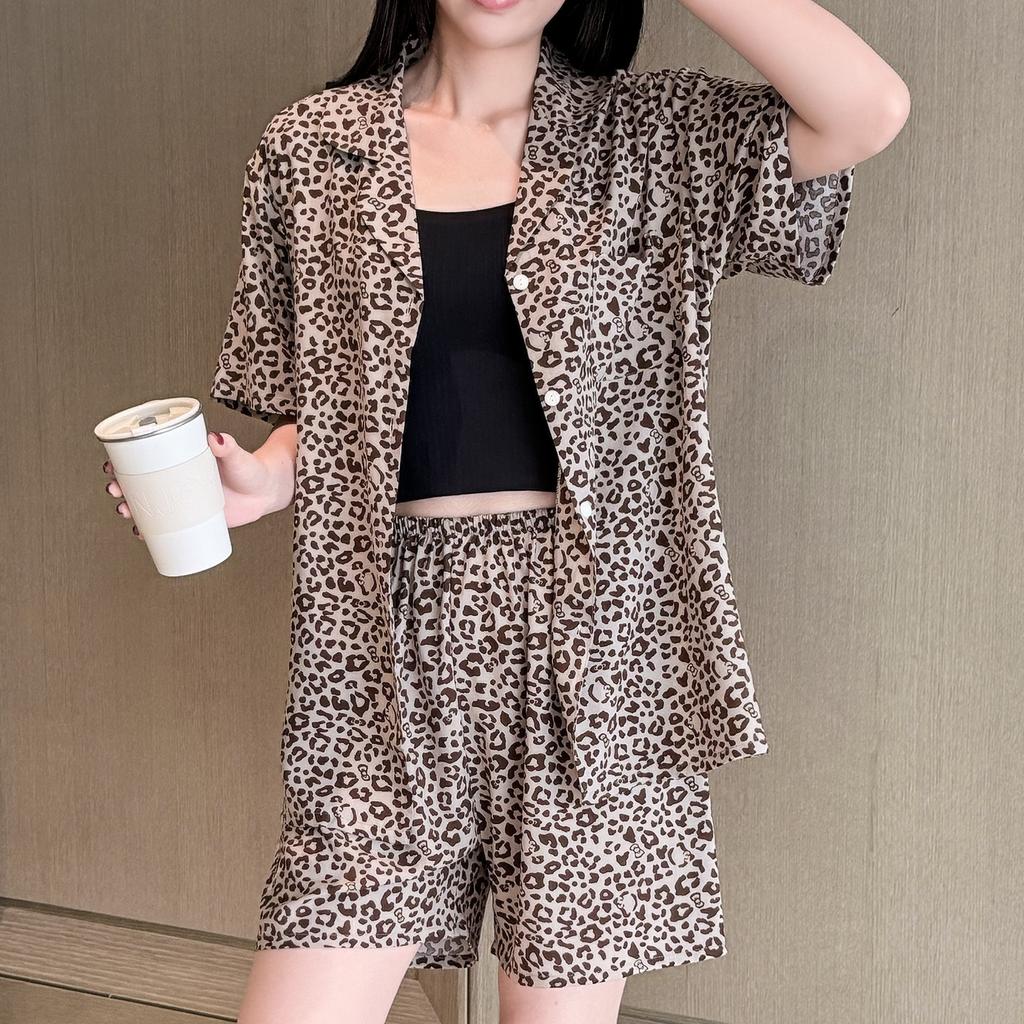 Sweet wind polka dot cotton and silk pajamas women's summer short-sleeved shorts lapel thin can be worn outside loungewear high-end suit