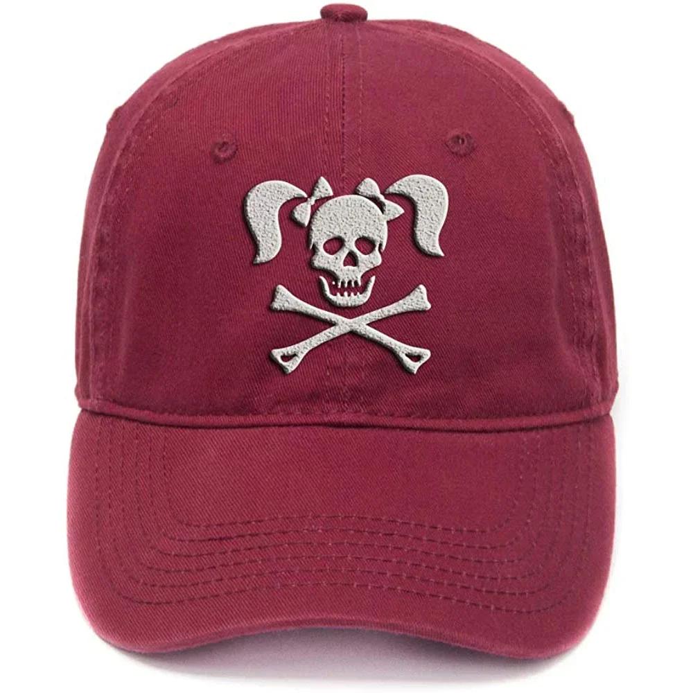Lyprerazy Skull Crossbones Pigtails Washed Cotton Adjustable Unisex Women Unisex Hip Hop Cool Flock Printing Baseball Cap