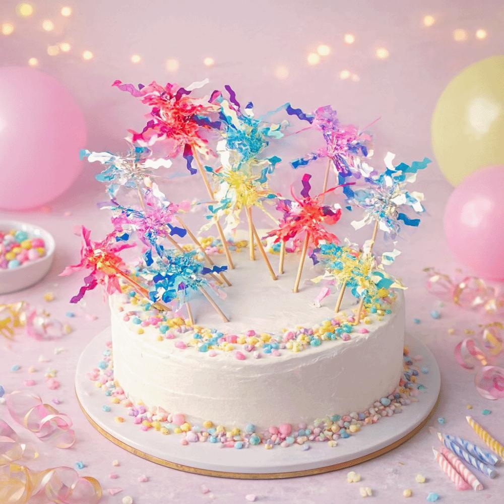 10 pieces Colorful Foil Firework Cupcake Toppers Fireworks Tassels Cake Plugin  DIY Baking