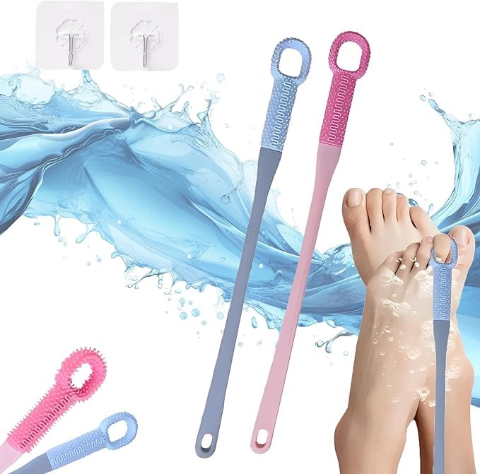 CLICKSWIFT® Silikon Fußbürste Schrubber mit langem Griff für die Dusche, Weicher Hautpeeling Lotion Applikator Füße (Zehenspreizer Reinigungsbürste