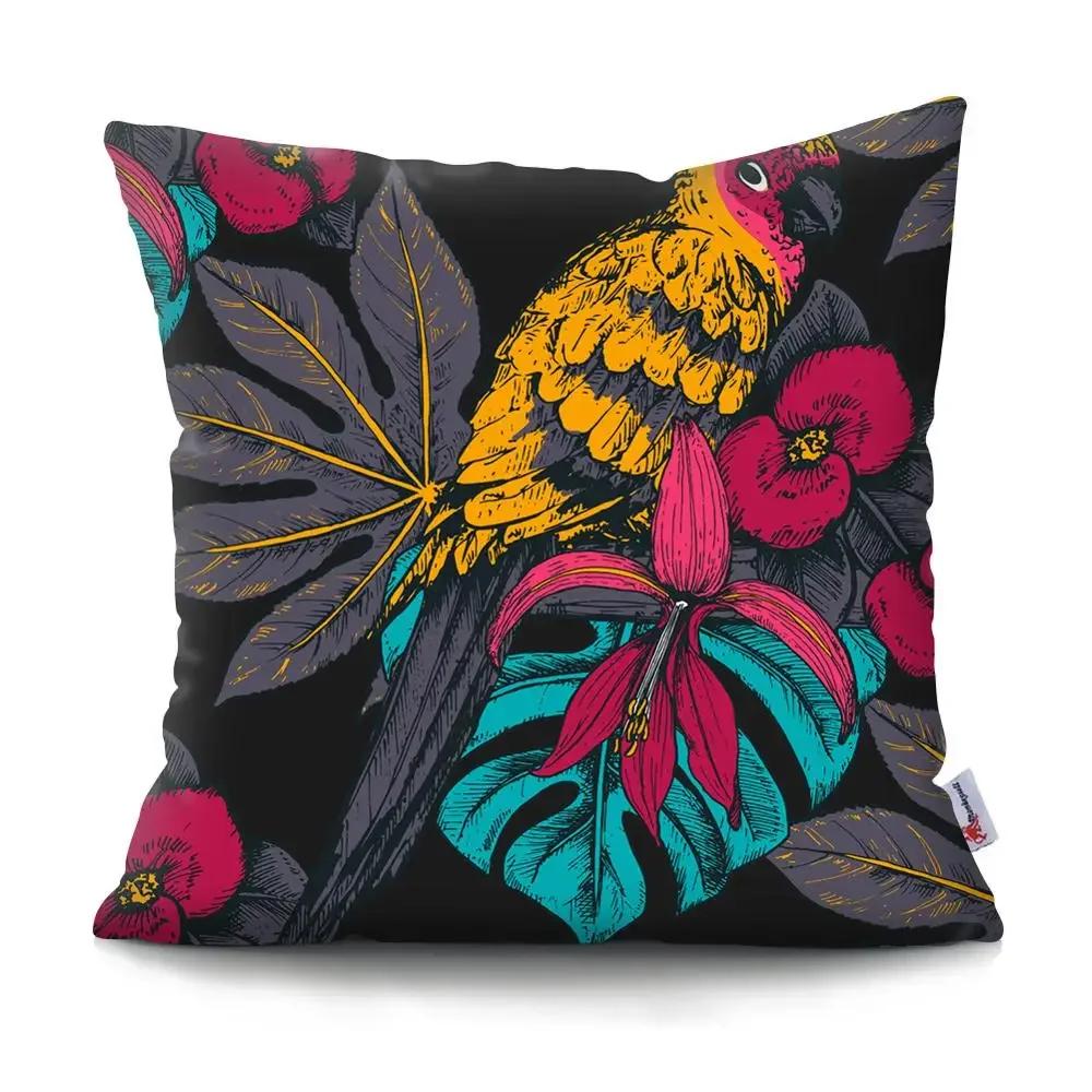 

Tropical Plant Parrot Print Pattern Cushion Cover for Home Living Room Sofa Decoration Pillow 66x66cm бордовый