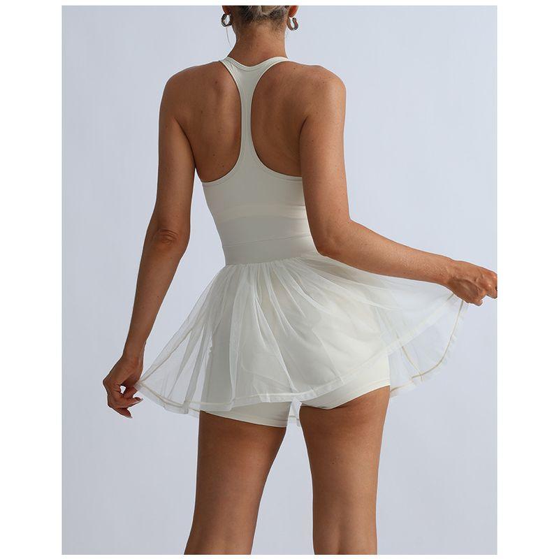 

Внешняя торговля Новое европейское и американское многослойное платье Сетка Дышащее Быстросохнущее Спортивное Бег Йога Защита от просвечивания Цельное Теннис White L