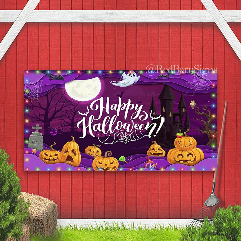 Halloween Pumpkin Ghost Banner Backdrop for Garage Door Decoration