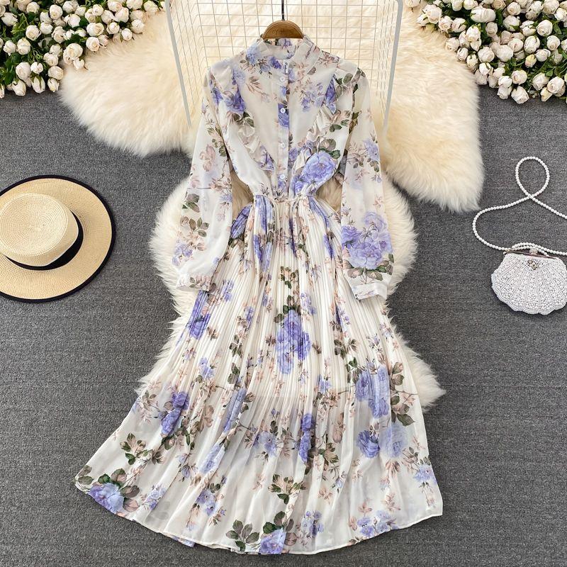 

Stand Collar Chiffon Pleated Elegance Elegant Big Hem First Love Skirt White One size