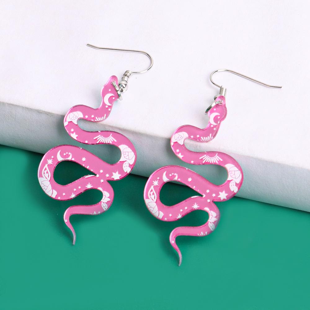 Hot Selling 2024 Exaggerated Bold Jewelry Snake Earrings Fashion Sexy Woman Earrings 7.2*2.5cm&Acrylic розовый