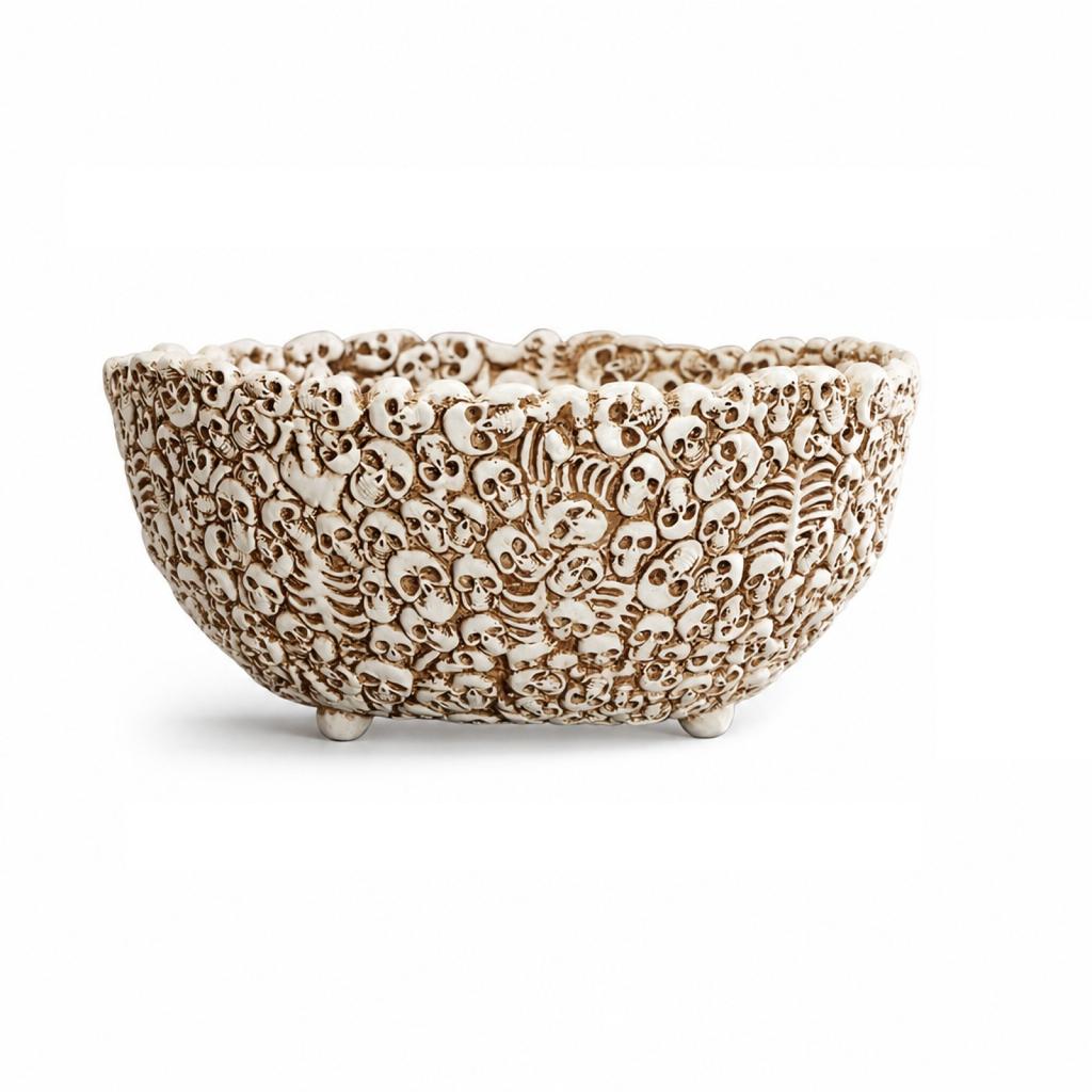 Resin Decorative Skull Bowl with Detailed Skeleton Design for Candy Storage and Display Not Suitable for Direct Food Contact