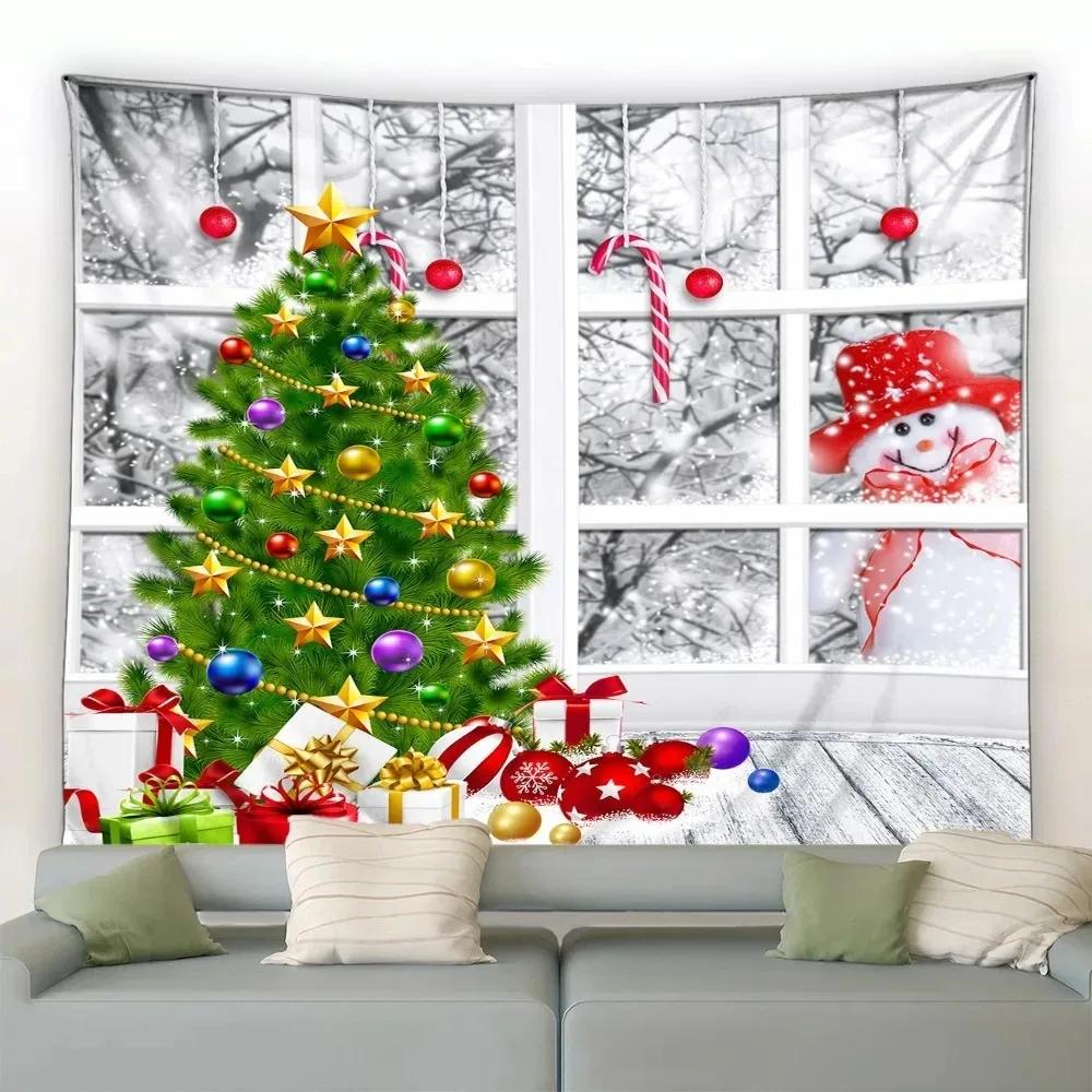 Weihnachtstag Party Dekoration Hintergrundtuch Weihnachtsbaum Schneemann Druck Wandteppich Wohnzimmer Zimmer Heimdekoration