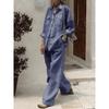 Summer Fashion Women's Style Matching Series Flip Collar Solid Color Pocket Shirt Wide Leg Pants Two Piece Set
