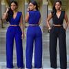 Jumpsuit met Hoge Taille, V-hals, Wijde Pijpen, met Riem en Zakken