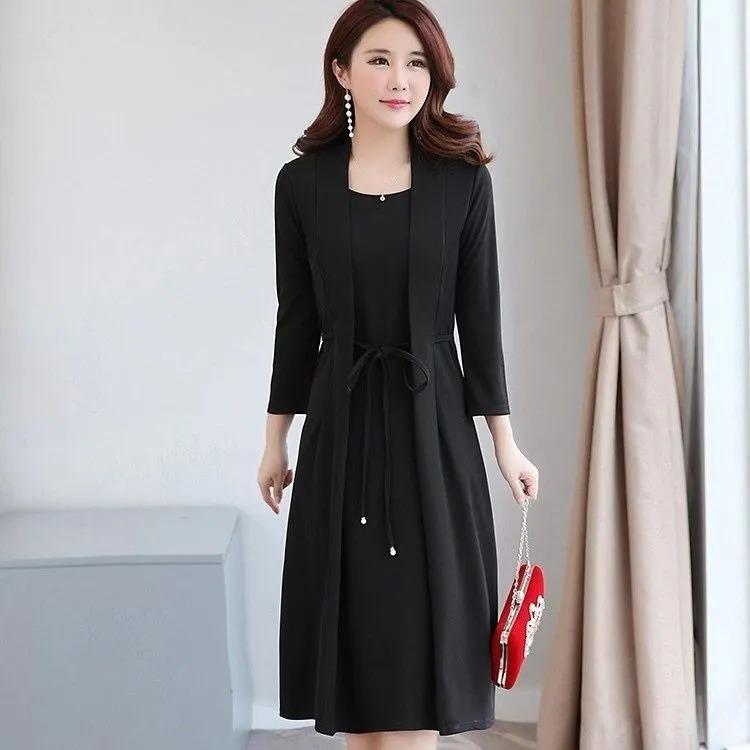 Rochie falsă din două piese pentru femei de mărime mare Rochie pentru femeie cu mânecă lungă Burta mamei de slăbit