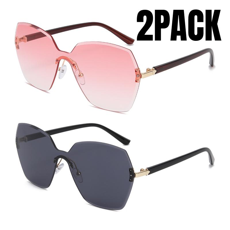 2PACK New Retro Women Sunglasses Gradient Frameless Trendy Design Shades Fashion High End Man One Piece Glasses Outdoor Sunnies