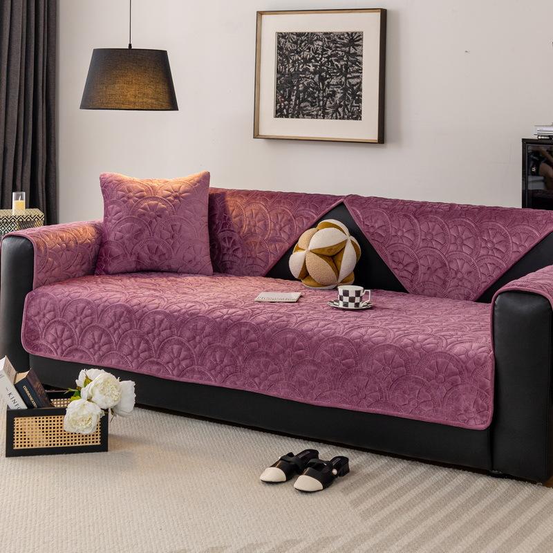 Simple Short Plush Sofa Cover Non-slip Couch Slipcover Four Season Universal Fashionable And Versatile Solid Color Sofa Covers