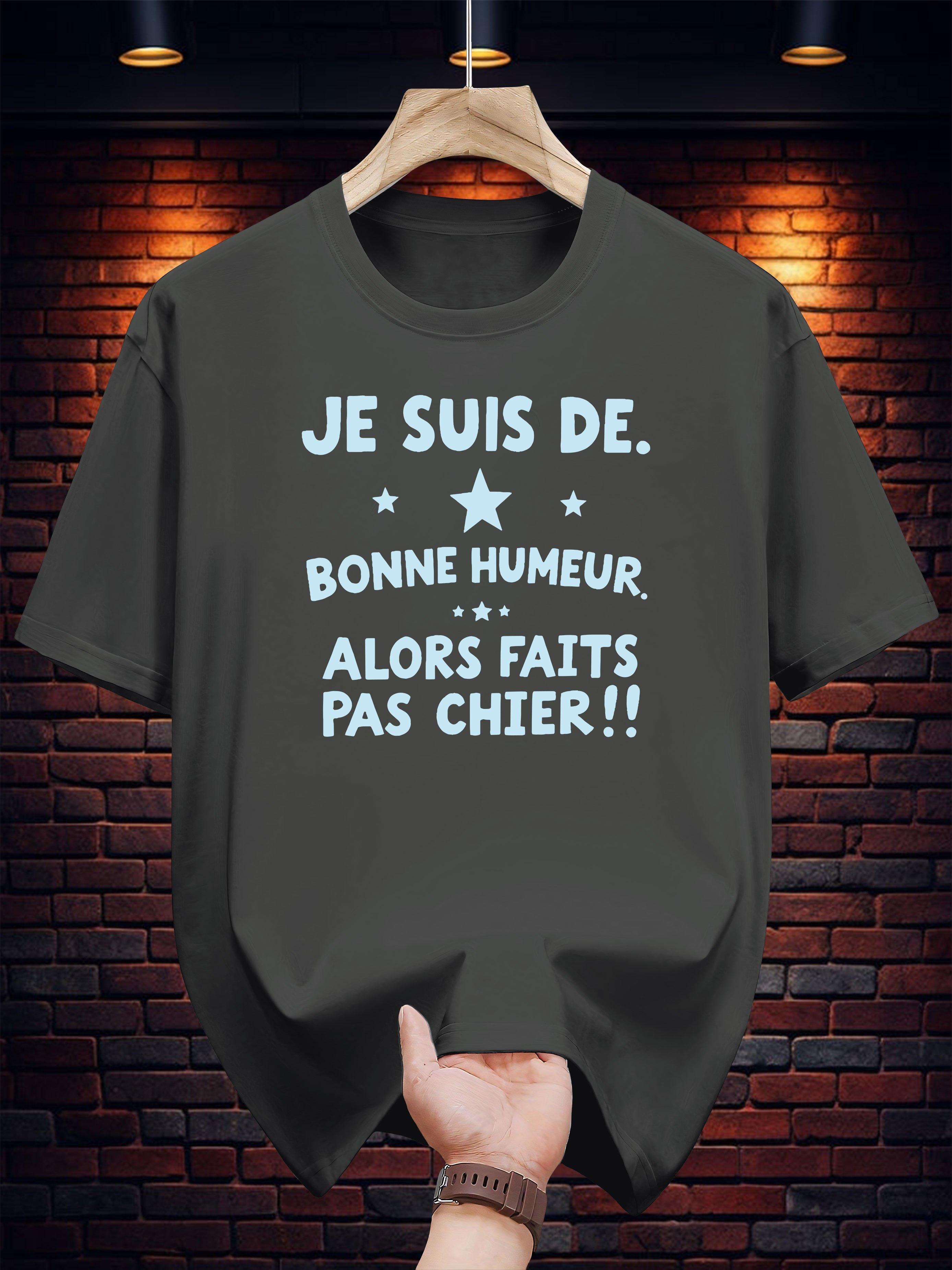 

T-shirt with French Text & Star Print - White Casual Summer Tee S