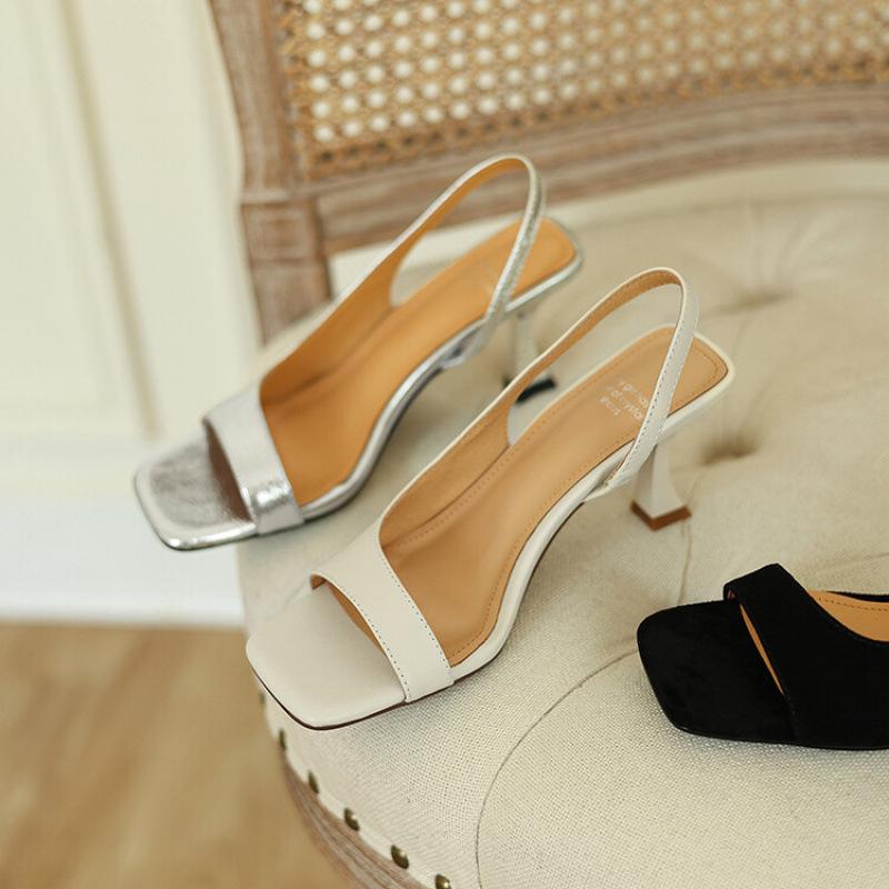 New Square Head Thin Heel Fashion Sandals Summer Women's Wide Strip Sandals Comfortable Beef Tendon Soft Sole Large Size High Heel Sandals