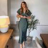 Spring and Summer New European and American Style Women's Clothing Fashion Temperament Casual V-neck Silk Satin Texture Dress