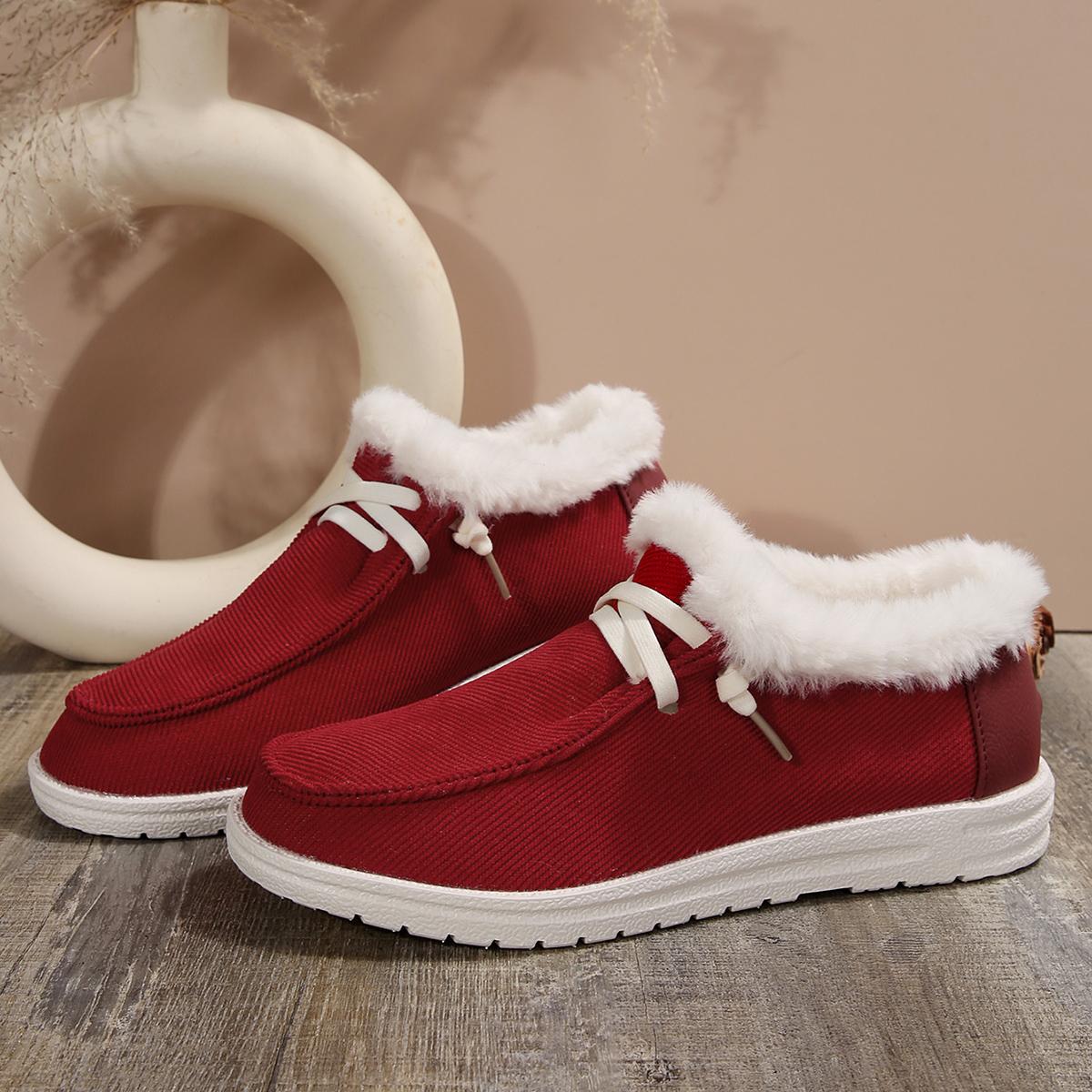 

Модные женские зимние ботинки с плюшевой подкладкой, модные и удобные туфли из плюшевого парусинового материала, теплые и удобные туфли на плоской подошве 42 красный