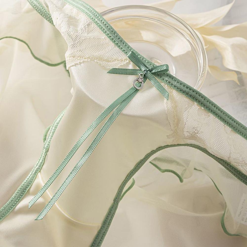Women's Panties Transparent Mesh Lace Panties Ruffle Edge Thin Bow Ribbon Sweety Underwear Sexy Female Lingerie Plus Size