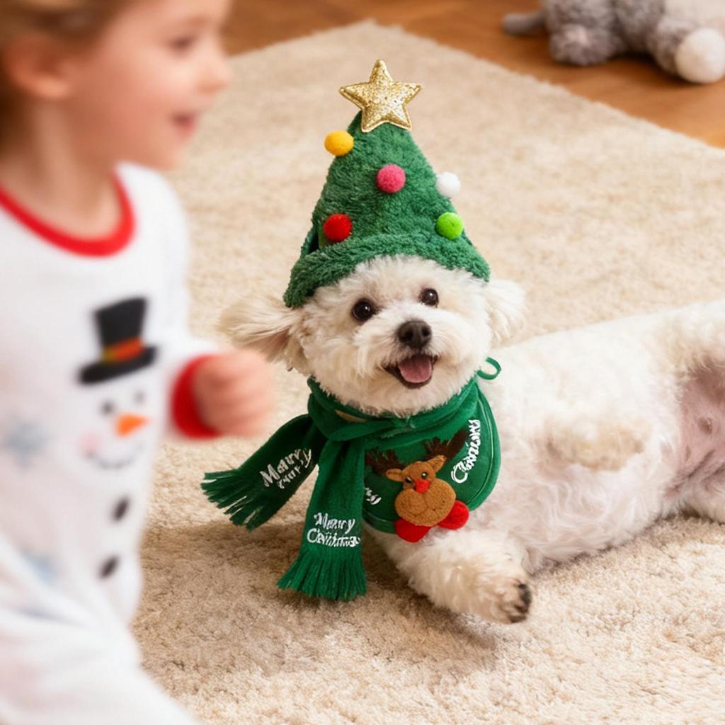 Christmas Dog Costume Set Holiday Party Cosplay Pet Hat And Bandana Apparel Dog Christmas Outfit Costumes For Photo Props