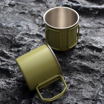 304 Stainless Steel Cup Mug 260ml Outdoor Water Cup Camping Picnic Water Mug Tableware with Foldable Handle