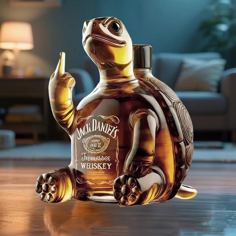 320ml New Animal Whiskey High Quality Empty Glass Bottle Turtle Raising Middle Finger Pose Glass Wine Bottle A Smooth Surface