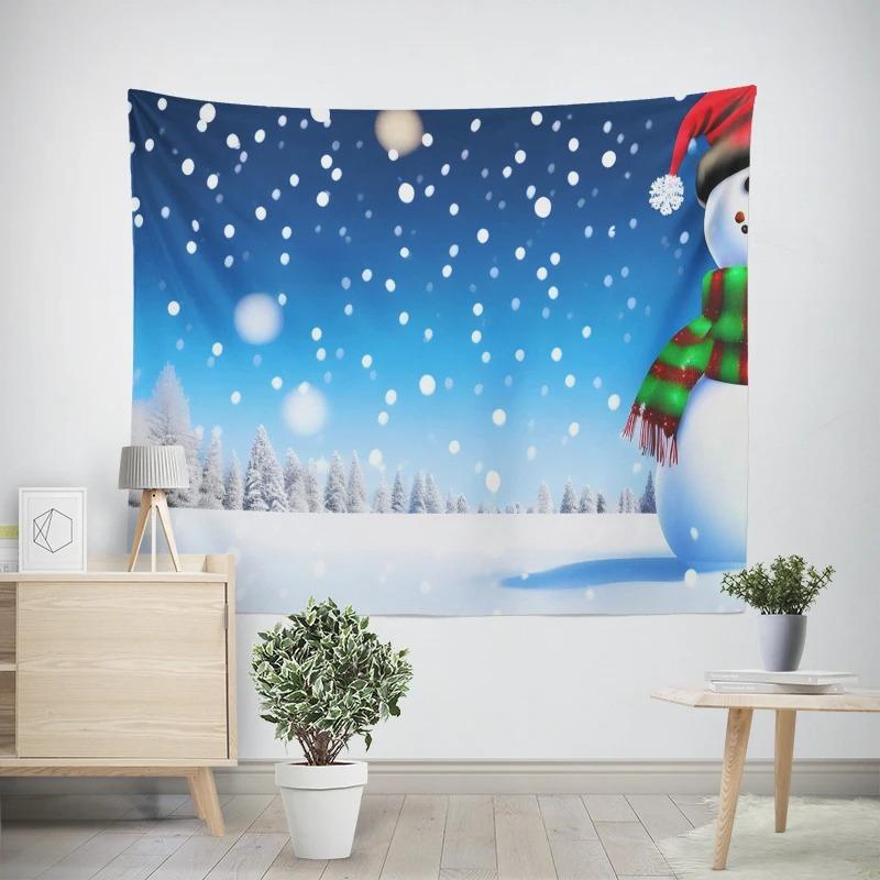 New Year Christmas Snowman Gift Box Pattern Living Room Bedroom Decorative Tapestry