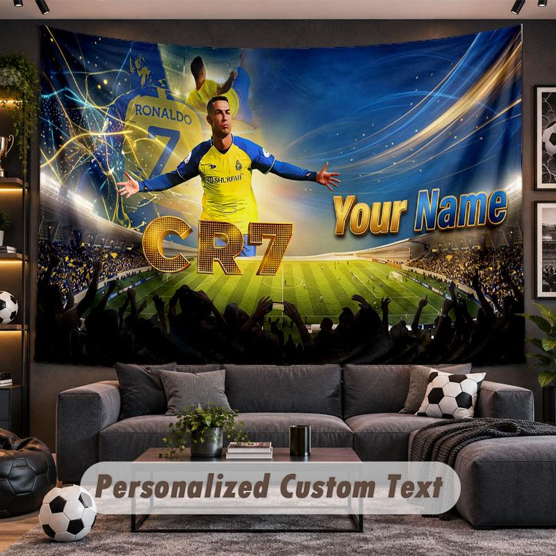 Wall Hanging Tapestry Custom NameCristiano Ronaldo Pattern Personalized Printed Fabric Wall Decor