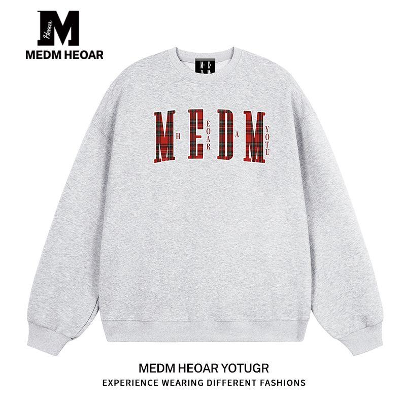 

Medm Heoar American-Style Sports Crewneck Sweatshirt, Trendy Unisex Autumn Couple s Hoodie Without Hood [All Three Labels Included] White Gray [Regular Style] 350 Grams X L