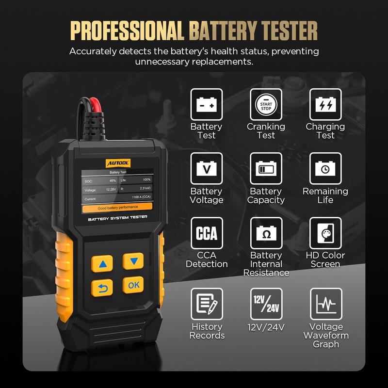

AUTOOL BT360 12V 24V Car Battery Tester Analyzer CCA BCI Cranking Charging Scanner Digital Automotive Diagnostic Batterys Tool