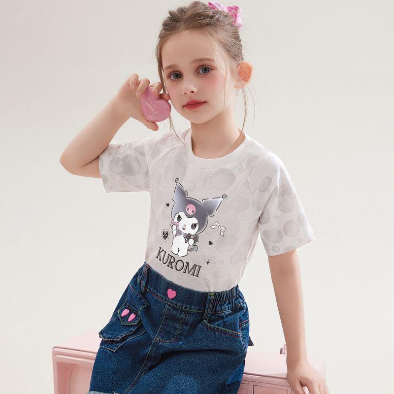 Clow M Girl Short Sleeve T-Shirt 2025 New Arrival Pure Cotton Kids Summer Tops Western Style Fashion Girl Summer Fashion Gray 160