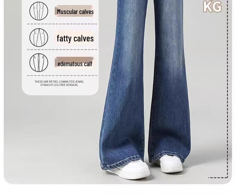 Women's High-Waisted Wide-Leg Flared Jeans - Spring 2025, Slimming, Loose-Fit, Non-Cling, Blue