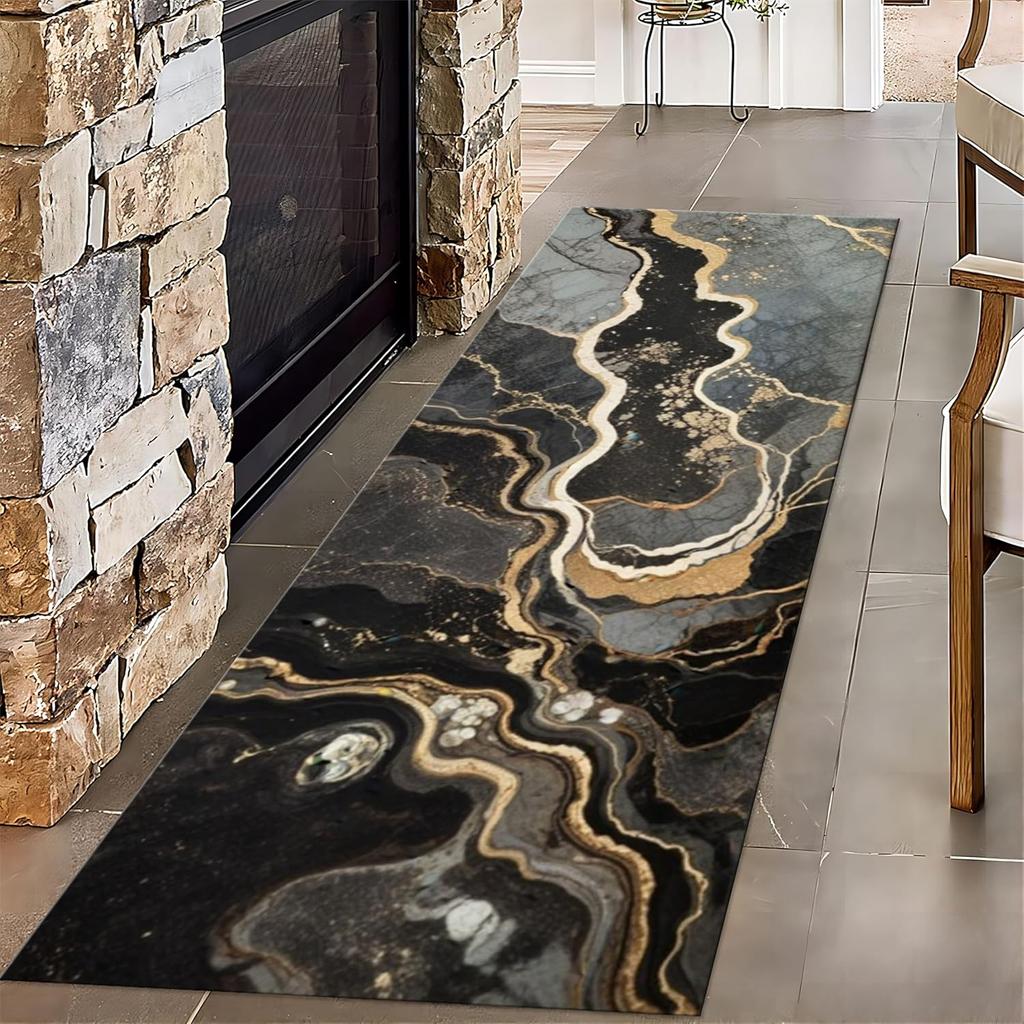 Modern Marble Texture Runner Rug Nordic Style Indoor Water-absorbent Non-Slip Floor Mat for Bedroom Bedside Balcony Living Room