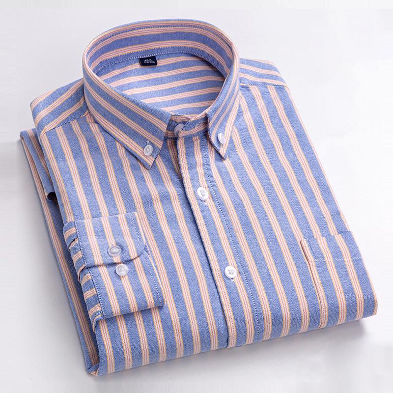 Quality New Style Oxford Cotton Shirt Men's Long-sleeved Pure Vertical Striped Trendy Casual Handsome Men Shirts