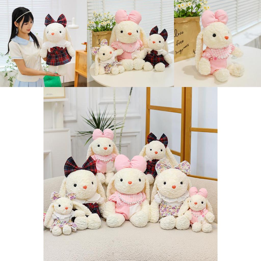 Plush Rabbit Toy With Dress And Bow Decoration For Kids Girls And Baby Girls Gifts