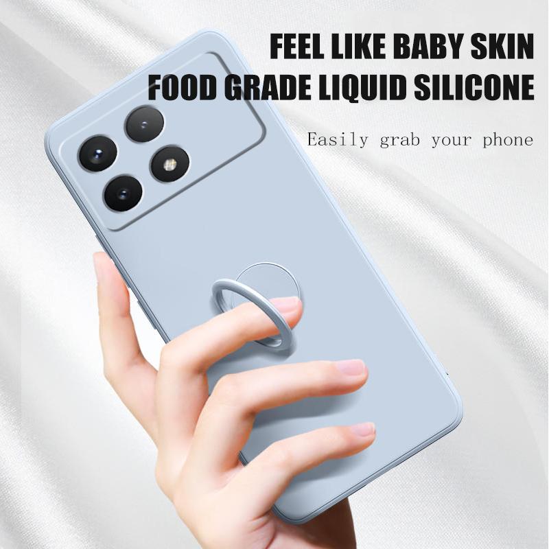 Case For Xiaomi Poco X6 Pro Case Liquid Silicone Ring Stand Shell Coque For POCO X6 Pro Cover Shockproof Redmi K70E Bumper Back Funda