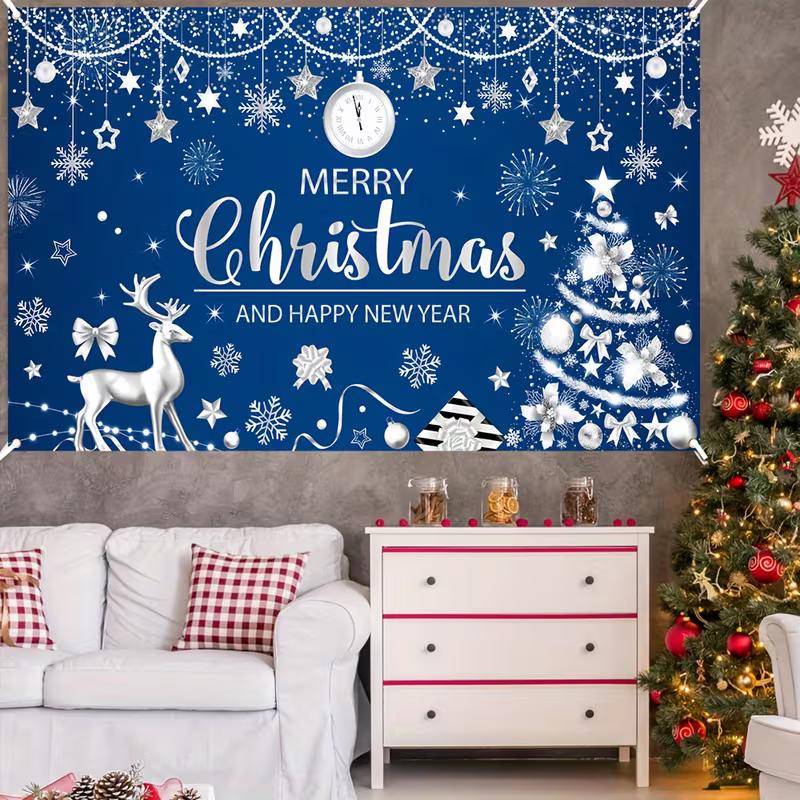 2D Blue Christmas with Snowflakes and Stars Photography Background