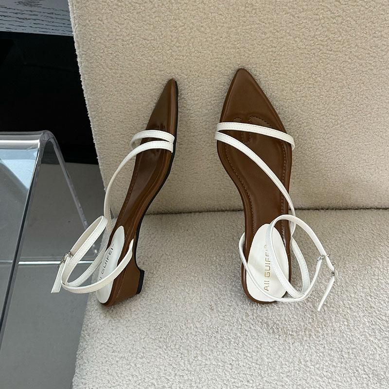 Fashion Female Shallow Footwear Ladies Low Heel Sandals Shoes Summer Spring Fashion Pointed Toe Elegant Women Heeled Sandals Shoes