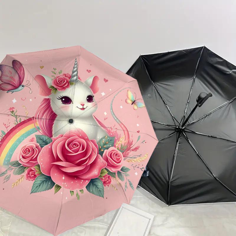 1pc Unicorn Cat Automatic Open/Close Umbrella with Windproof, 8-Rib Sturdy Canopy, Durable Ribs, Fashionable Design1128A