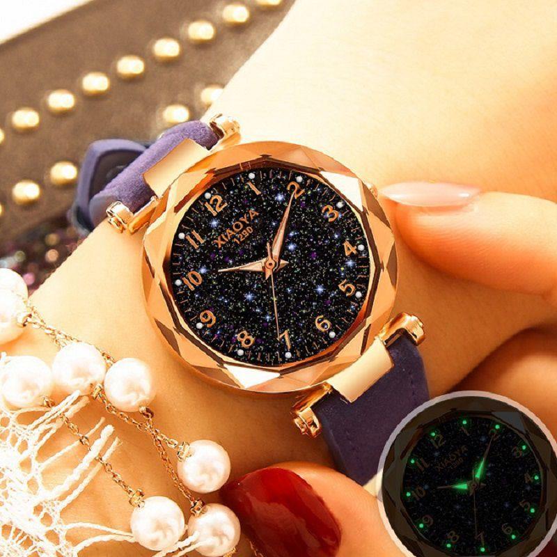 Stylish Women Wristwatch Featuring A Luminous Starry Sky And Rhinestone Details