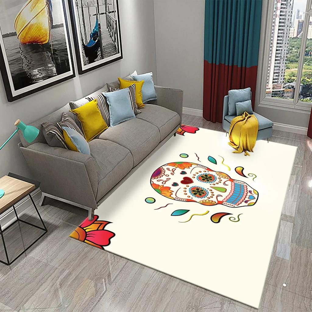 Flower Skull Carpet Skeleton Skull Bone Design Living Room Bedroom And Kitchen Bathroom Non-Slip Decor