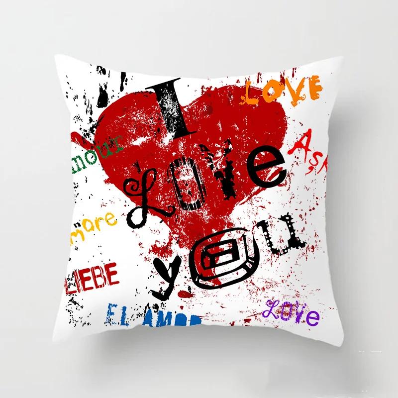 Love Heart Letters Floral Pillowcase Modern Nordic Fashion Pink Cushion Cover Sofa Seat Wedding Decorative Throw Pillows Cover