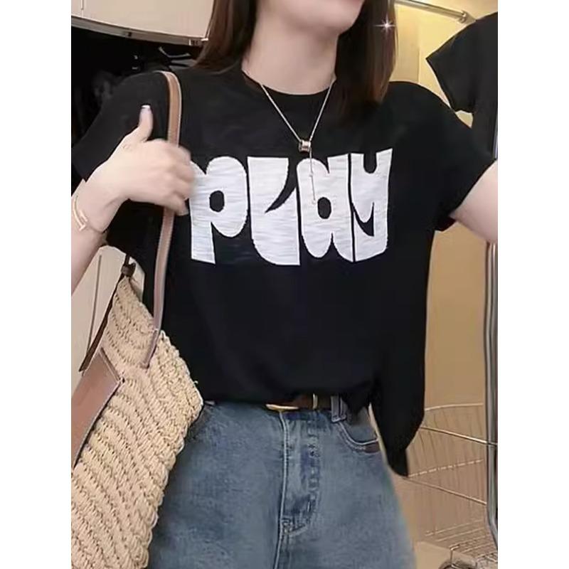 

Summer New Womens Tshirt Worsted Wool Knit Pullover Short Sleeved Tops Casual Fashion Loose Round Neck Embroidery Thin Tees 3XL
