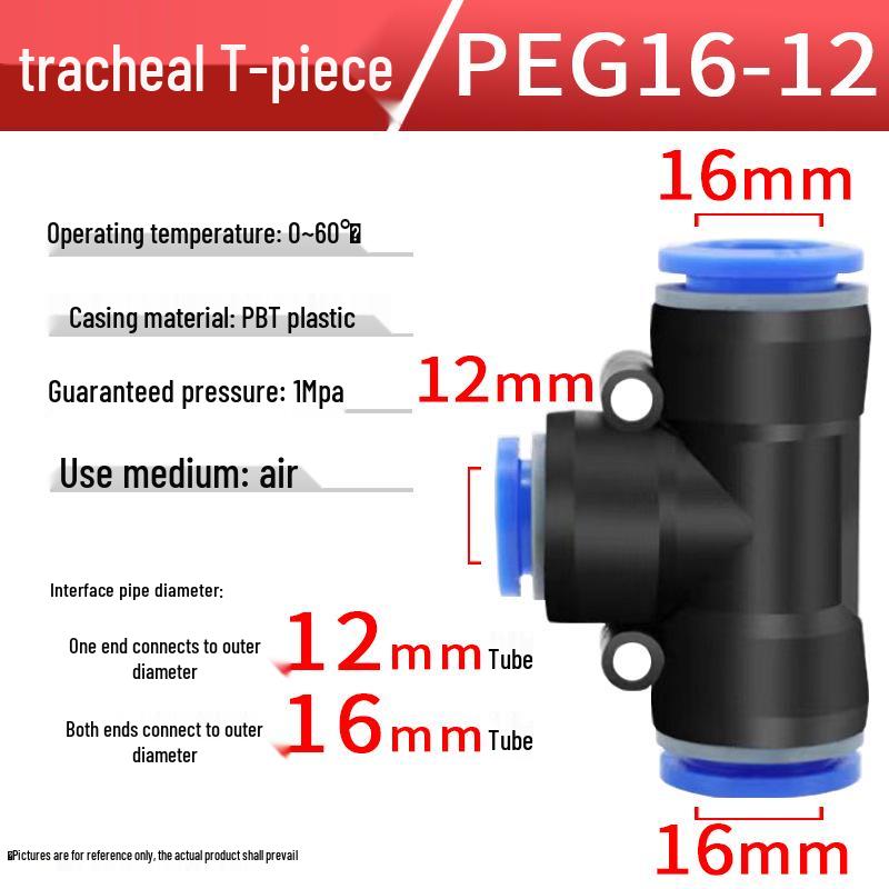 Pneumatic Air Tube Quick Connector PE8 Straight Tee with Reducing Blue Cap PEG8-6/10.
