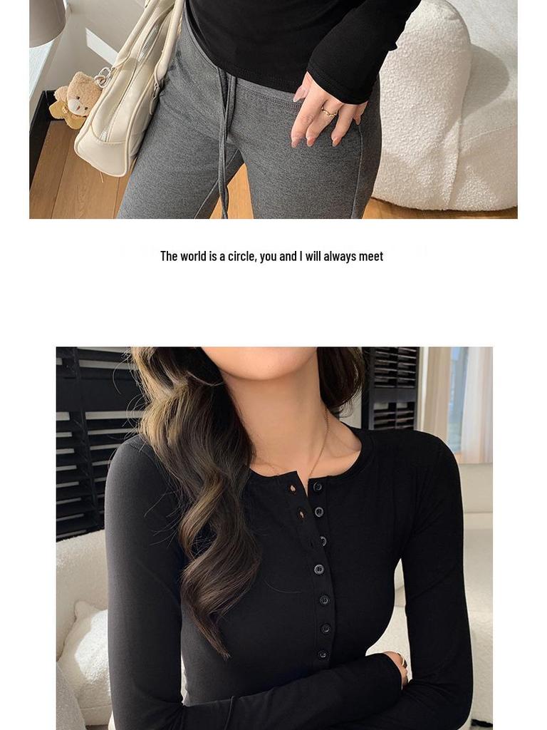 Women's Early Autumn Korean Style Slim Fit Long Sleeve Half-Open Collar Shirt