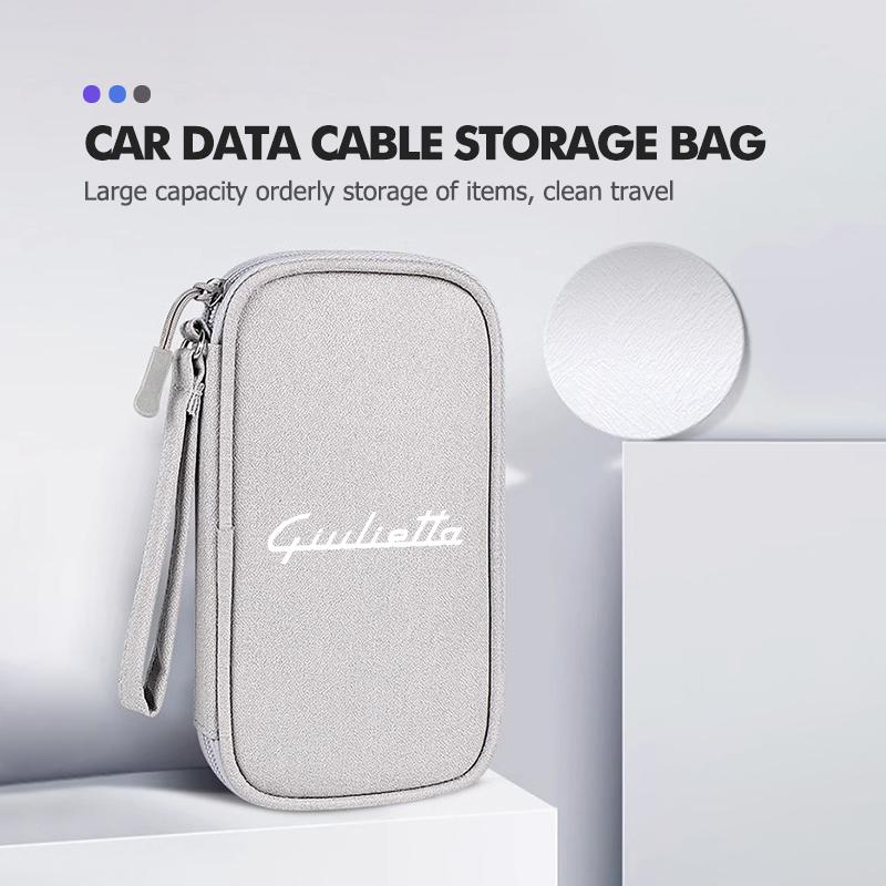 Car Logo Portable Data Cable Waterproof Storage Bag Accessories For Alfa Romeo 159 Giulietta Giulia 147 Mito 156 159 166 GT