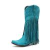 Large Size 45 Women Retro Ethnic Western Cowboy Boots Block Medium Heels Tassel Fringe Kneehigh Boots Lady Winter Shoes