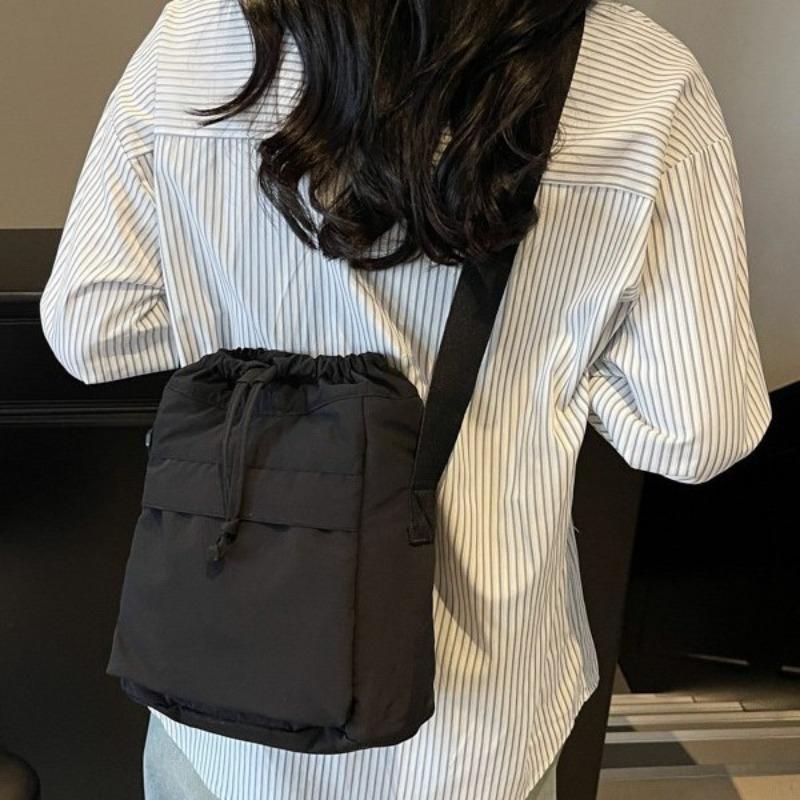 New Nylon Satchel Solid Color Simple Shoulder Bag Lightweight Small Cloth Bag Fashionable Versatile Messenger Bag Retro Women's Bag