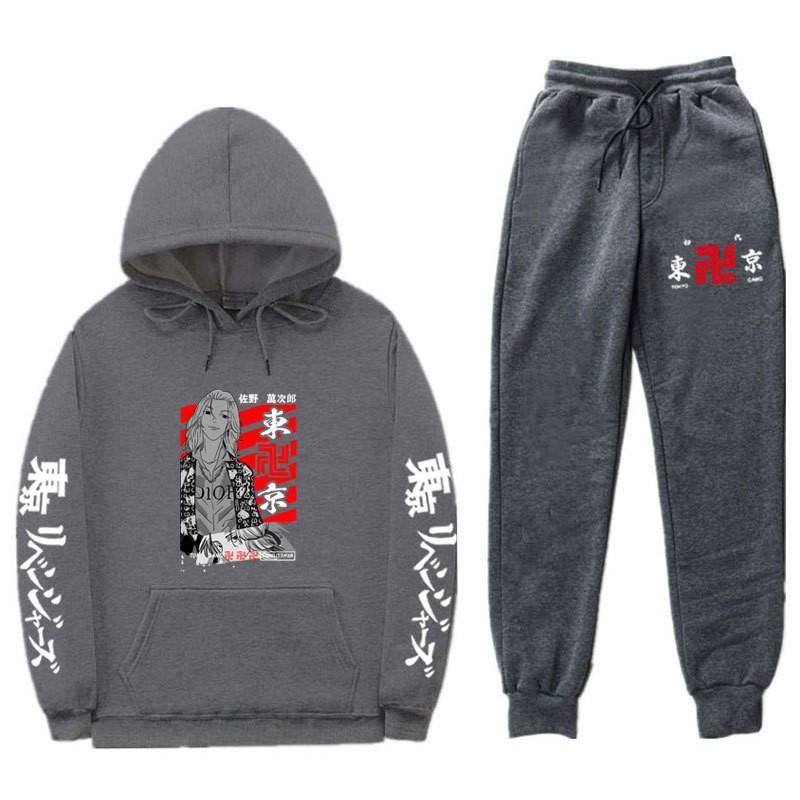 Mens Streetwear Hooded Sweatshirt Set Loose Fit Winter Warm Fleece Lined Casual Tracksuit
