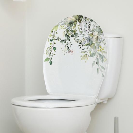 Graffiti Stickers Green Plant Leaves Self-adhesive Traceless Bathroom Toilet Cover Decor Decal Home Supplies