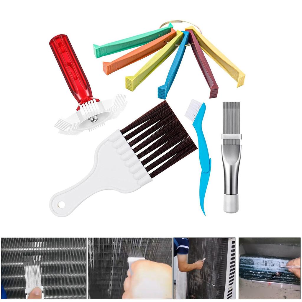 5Pcs/Set Air Conditioner Condenser Fin Comb Fin Cleaning Brush Refrigerator Coil Cleaning Whisk Brush Stainless Steel